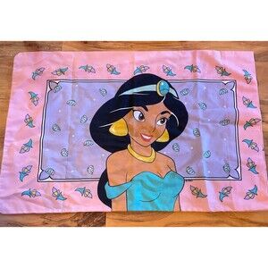 VTG 90s Disney's Aladdin Princess Jasmine Raja 2 Sided Pillowcase Bedding